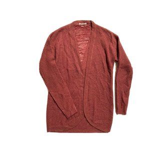 Moral Fiber Women's Cardigan Medium Burgundy Open Front Waffle Knit Long Sleeve